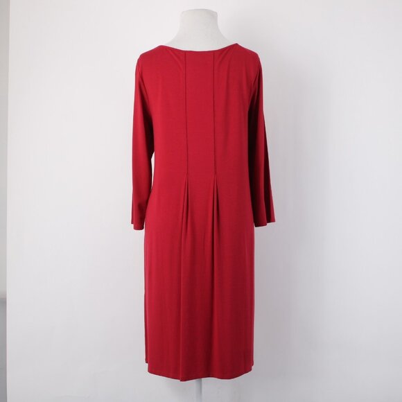 J Jill Dress $99 Sz M True Red Pleated Rayon Lycra Spandex Midi Dress - Picture 8 of 15